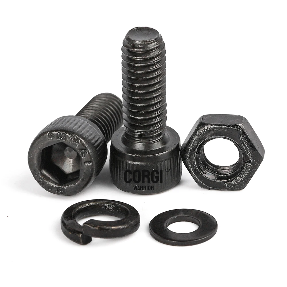 Hex Socket Screw 1140 Black Steel Socket Head Hex Round Cap Screws Set M2 M3 M4 M5 M6 Grade 12.9 DIN912 Allen Bolts Nuts Assortment Kit Tool Box