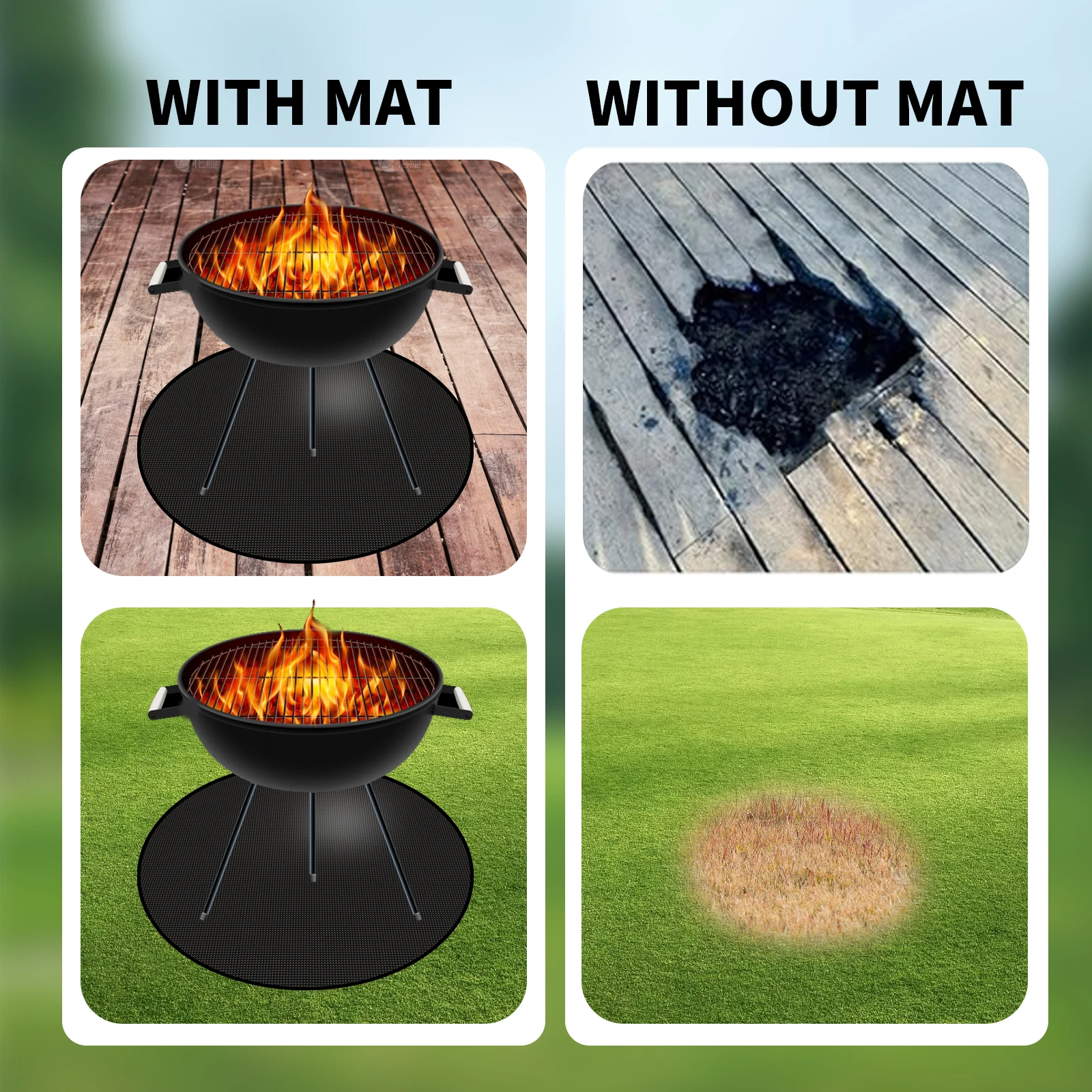 36 inch Fire Pit Mat Round 3 Layer Under Grill Mat Heat Resistant Grill Pad for Outdoor BBQ Firepit Stove Lawns Deck