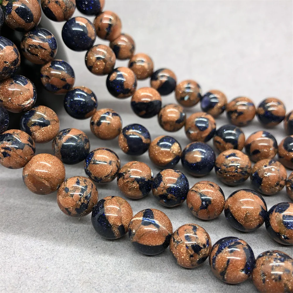 

Wholesale Natural Blue Gold Color Sand Stone Bead Loose Round Beads for DIY Jewelry Necklace Bracelet 4 6 8 10 12mm Accessories