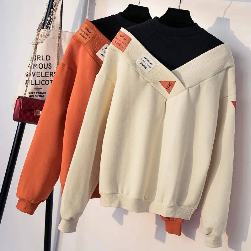 Fashion Casual Fake Two Pieces Contrast Color Pullovers Autumn Women's Korean Turtleneck Spliced Sweatshirts Female Clothing