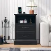 Farmhouse Nightstand with Charging Station, Side Table with 2 Storage Drawers, Rustic Wood Night Stand with Metal Handle 3