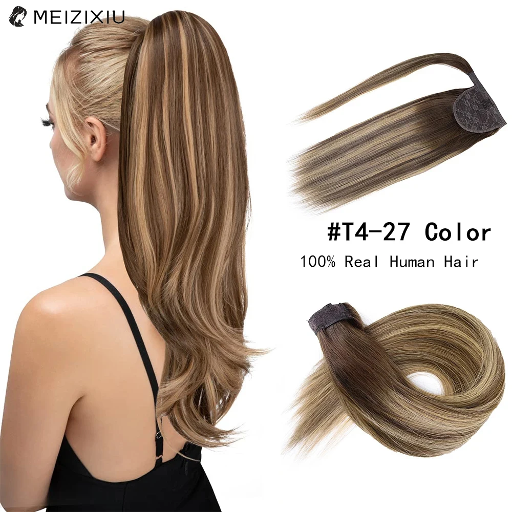 

Highlight Ponytail In Hair Extensions 100% Real Hair PonyTail In Human Hair Extensions For Women Magic Wrap Around 14 to 22 Inch