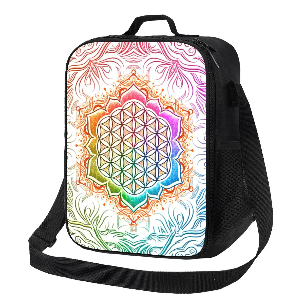 

Flower Of Life Lotus Insulated Lunch Bags for Work School Sacred Geometry Mandala Portable Cooler Thermal Bento Box Children