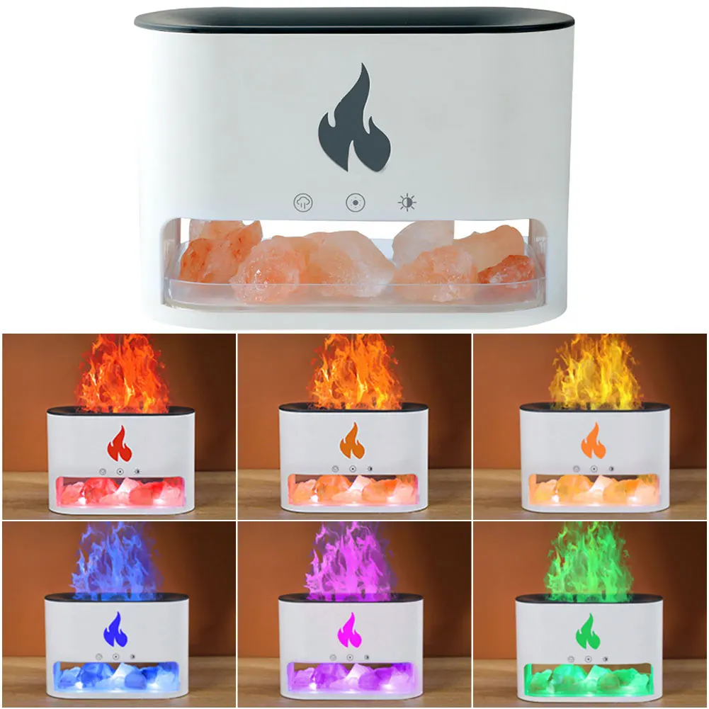 Himalayan Crystal Salt Stone Aroma Air Humidifiers 250ml with 7 Color Light & Timer 3D Flame Aromatherapy Essential Oil Diffuser