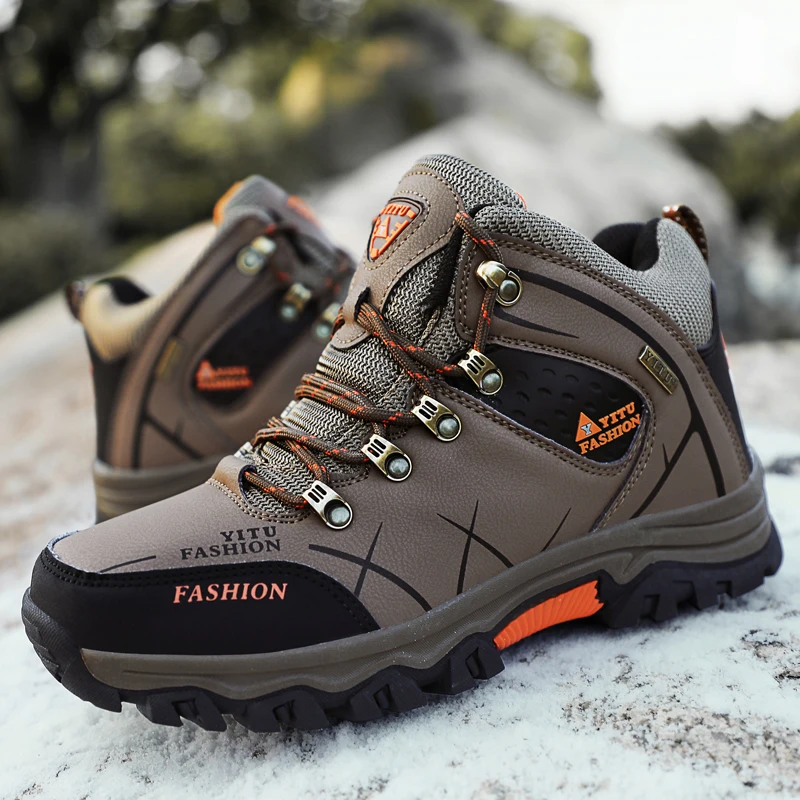 

Men High Top Hiking Boots Outdoor Waterproof Winter Shoes Walking Climbing Hiking Shoes Mountain Sport Boots Hunting Sneakers