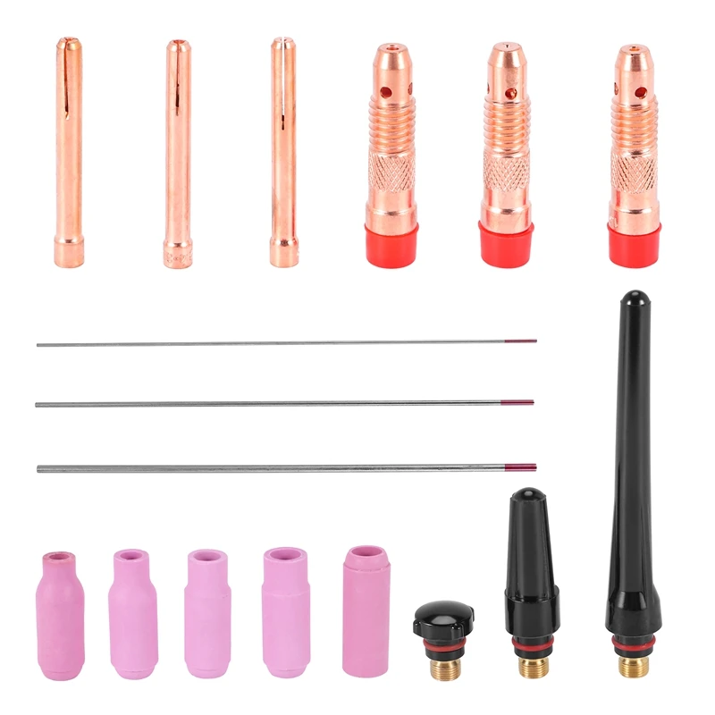 

17Pcs Welders Welding Torch Tig Cup Collet Body Nozzle Kit Tungsten Electrode For Wp-17/18/26 Tig Welding Torch