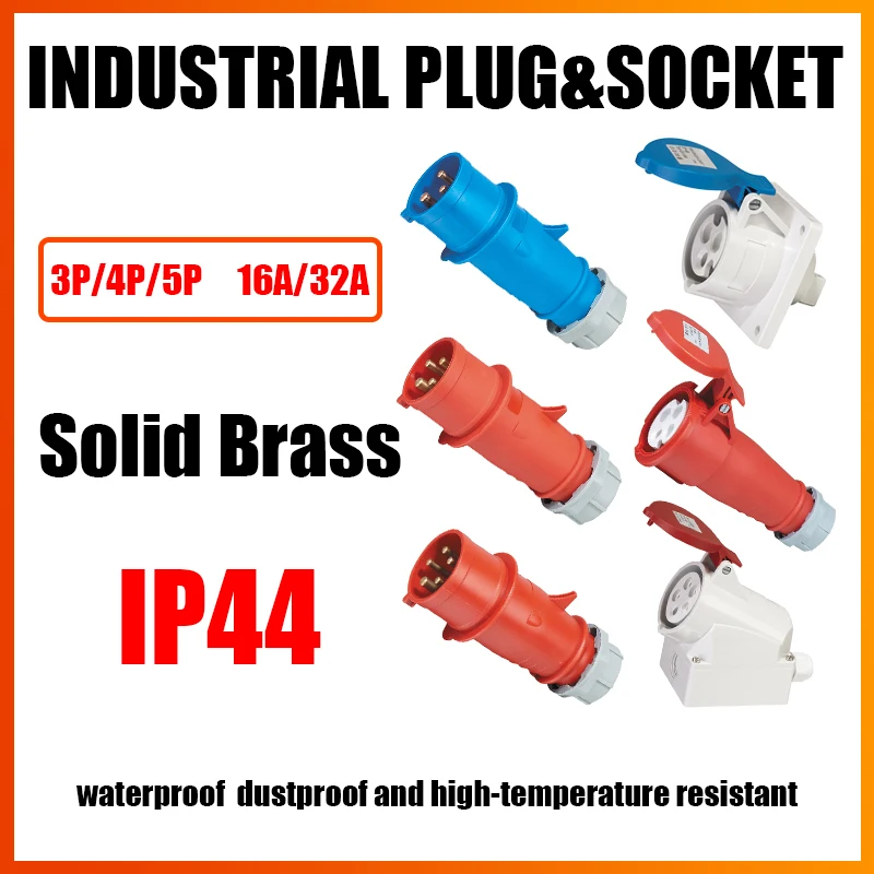 

IP44 Industrial Plug and Socket Connector 3Pin 4Pin 5Pin 16A/32A Waterproof High-end Type Wall Mounted Socket Panel Socket