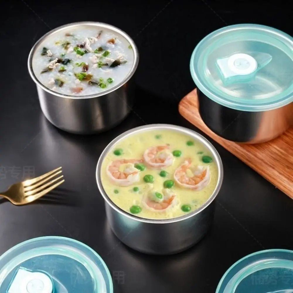 Multifunction Sealed Fresh Box Lunch Meal Prep Storage Round Bowl Stainless Steel Fresh-keeping Box Refrigerator Frozen Crisper