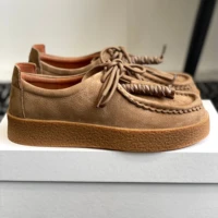 2025 Desinger Real Leather Round-Toe Thick Sole Lace-Up Woman Loafers Mules Clogs Shoes For Woman Fringe Decora Sapato Feminino 1