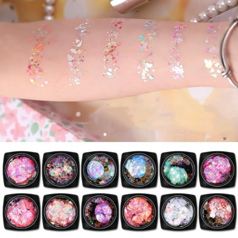 12colors Mermaid Sequins Glitter Gel Long Lasting Glitter For Body Face Hair Eyeshadow Music Festival Party Carnival FaceGlitter 2