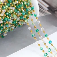 1Meter Stainless Steel Chain Boho Green Crystal Cube Square Beads Chain for DIY Holiday Style Necklaces Bracelets Jewelry Making