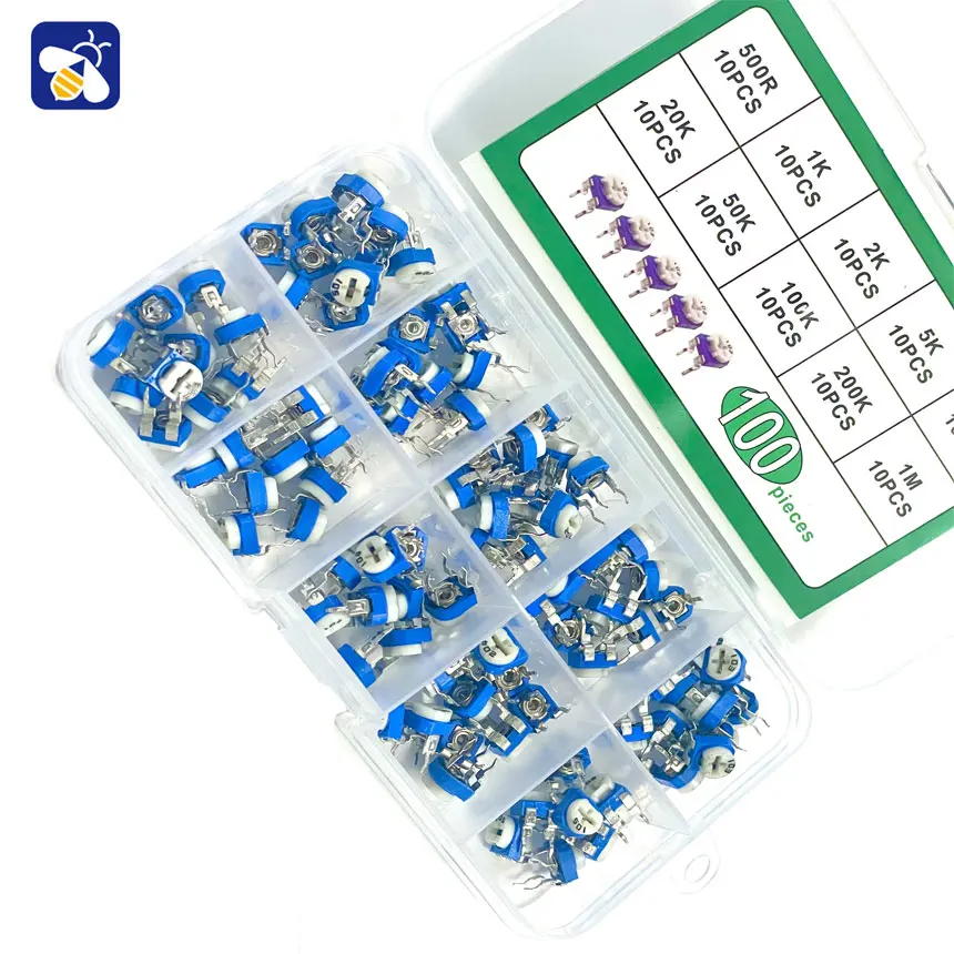 10 kinds of adjustable resistors potenciometroRM065 variable 1K 2K 5K 10K 50K 100K 500K ohm 1M horizontal blue and white potentiometer