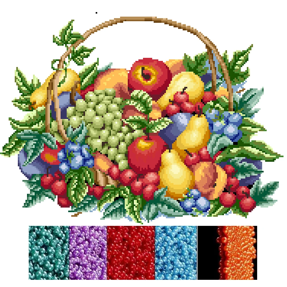 Embroidery kits Diy Bead full embroidery kits Fruit bead cross stitch kits beadwork set 3mm pearl embroidery icons beads for needlework crafts