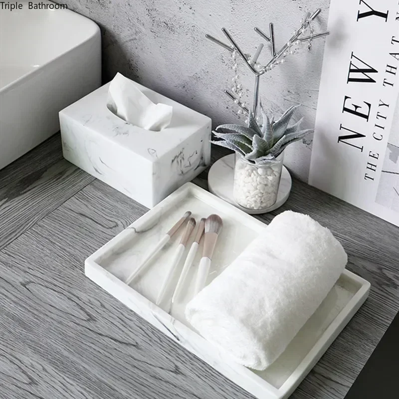 Light luxury Marble Stripe Resin Wash Soap Dispenser Gargle Cup Toothbrush Holder Soap Dish Bathroom Bath Supplies