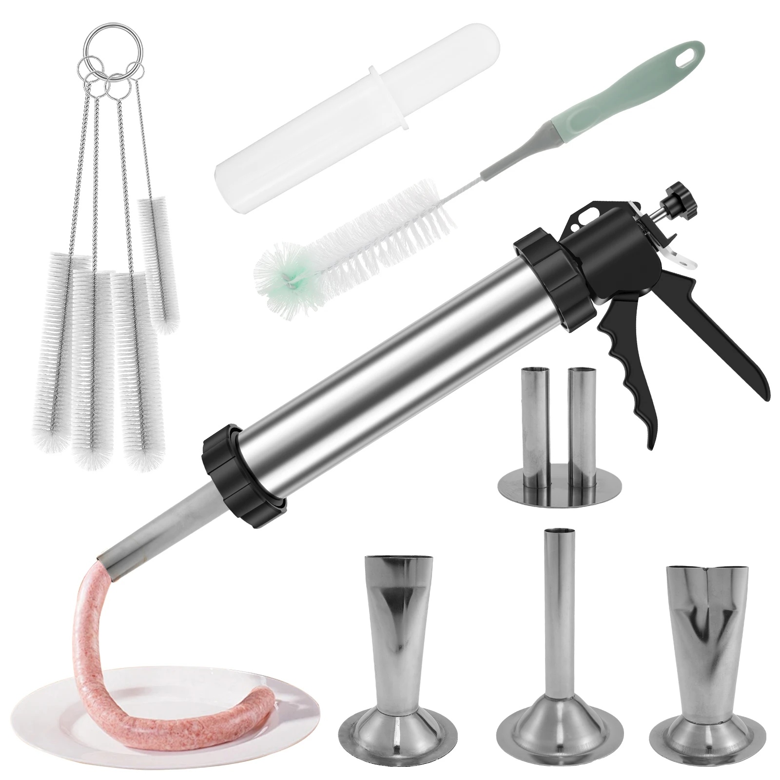Stainless Steel Sausage Stuffer Jerky Gun Manaul Meat Syringe Home Made Homemade Sausage Tool for Home Kitchen Jerky Stuffer Kit sausage stuffer