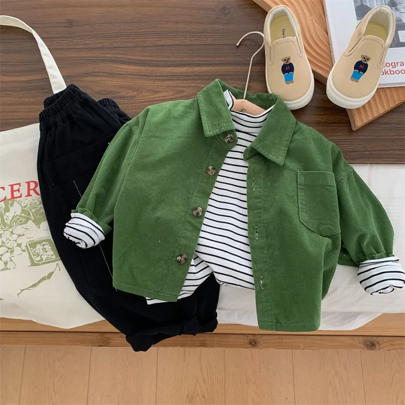 Kids Shirts Baby Boy Girl Cotton Corduroy Shirt Infant Toddler Kid Casual Shirt Outwear Long Sleeve Autumn Spring Top Baby Clothes 1-7Y