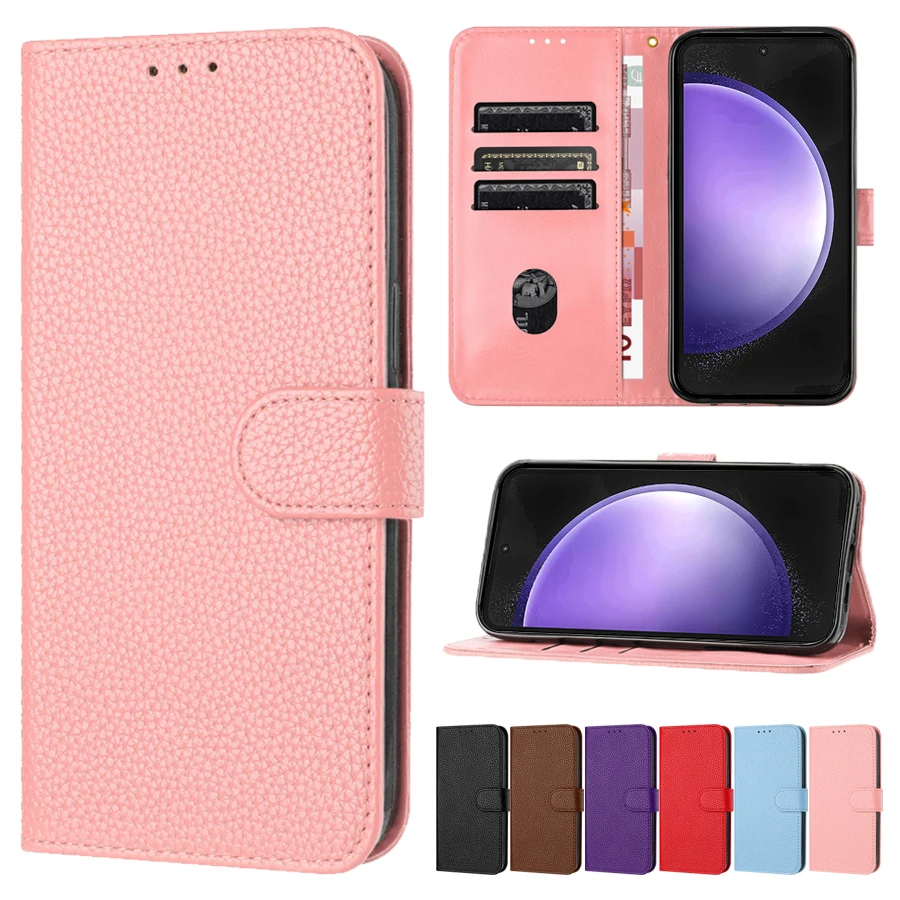 

For Samsung Galaxy S24 Ultra S23 S22 Plus S21 S20 FE S10 S10E S9 S8 Plus S7 Edge Wallet Litchi Pattern Magnetic Leather Cover