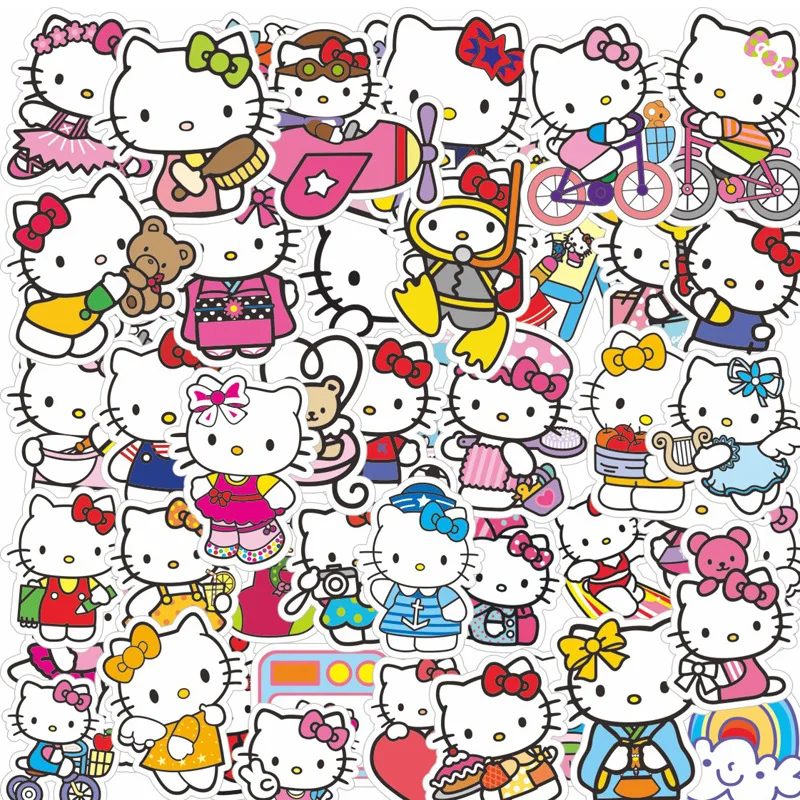 10/50PCS Black and White Cute Sanrio Stickers Kuromi Hello Kitty Stickers  Cartoon Anime Decal for Laptop Scrapbook Phone Kid Toy - AliExpress