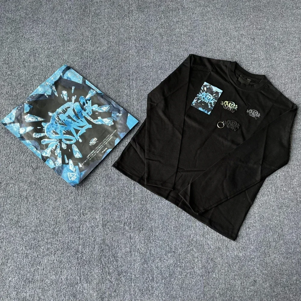 

Мужская и женская рубашка Syna World с длинным рукавом, черно-синяя одежда с логотипом Synaworld, Модные Теплые Топы с внутренней подкладкой для осени и зимы