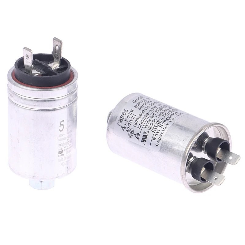 1Pc 3UF 450VAC Dish Washer Part Aluminum Housing Double Insert Capacitor For Air Compressor Water Pump Motor
