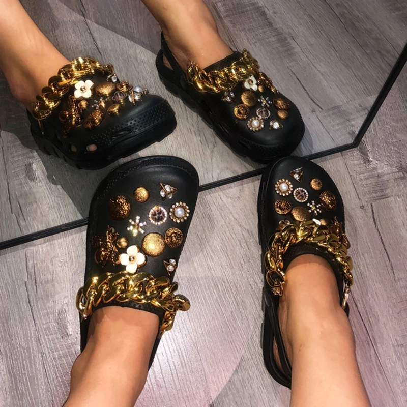 Summer Women Slippers Garden Sandals Platform Clogs EVA Chain Decoration Casual Outdoor Flip Flops Shoes For Female women sandals slippers sandals women slippers platform slippers