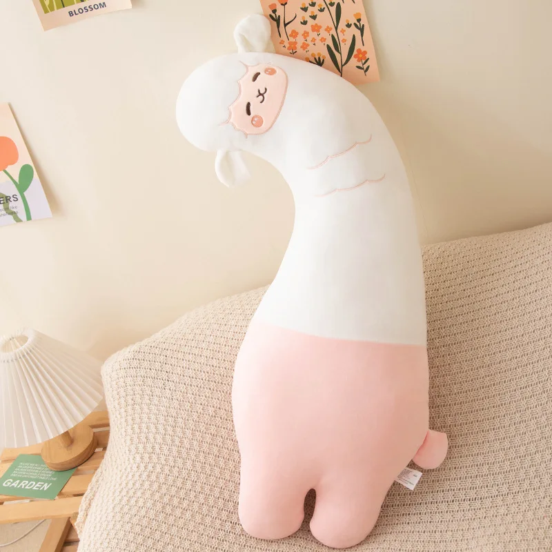 Cute Pink Alpaca Crooked Neck Pillow Green Dinosaur Stuffed Animal Bed with Legs Sandwiched Kawaii Giraffe Plush Toy Sofa Pillow