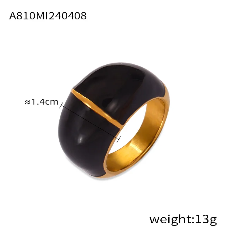 Vintage-Style Black and Red Enamel Stainless Steel Women's Ring with Luxury Charm Design