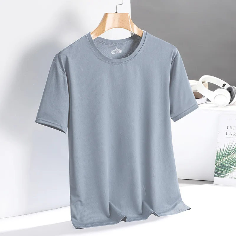 Men's Pajamas Tops T-Shirt Ice Silk Quick Dry T-Shirt Men's Plus Size Loose Tops Thin Sports Fitness Summer Short-Sleeved