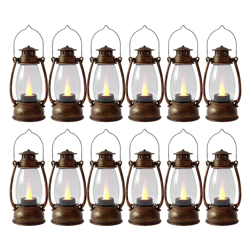 

Маленькие подвесные фонари для помещения, 12 шт., с мерцающими свечами для домашнего декора, медь