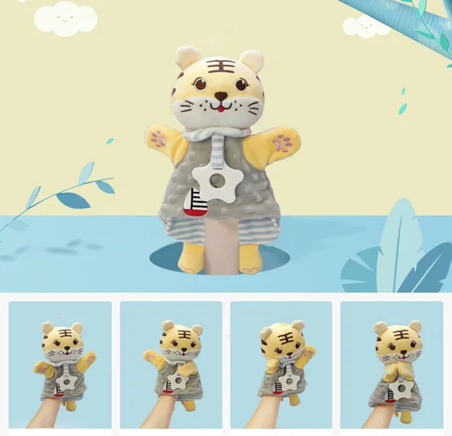 Soft Appease Toys Cartoon Tiger Baby Soothe Reassure Sleeping Animal Blankie Towel Bebes Hand Puppets Toy 6
