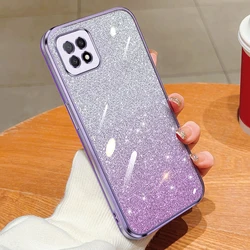 Luxury Electroplated Glitter Clear Phone Case with Soft TPU Bumper - Galaxy F22 5G (Sfdd purple)