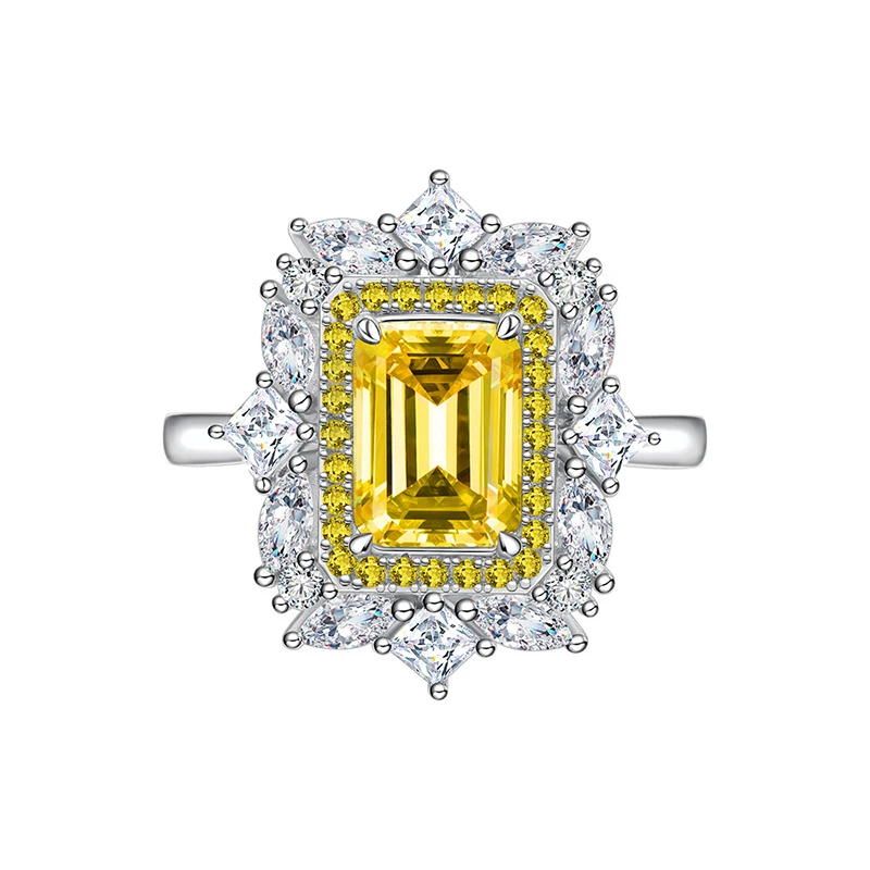

100% 925 Sterling Silver Sparkling Yellow Colour Square 5*7mm Hign Carbon Diamond Ring Wedding Engagement Party Fine Jewelry