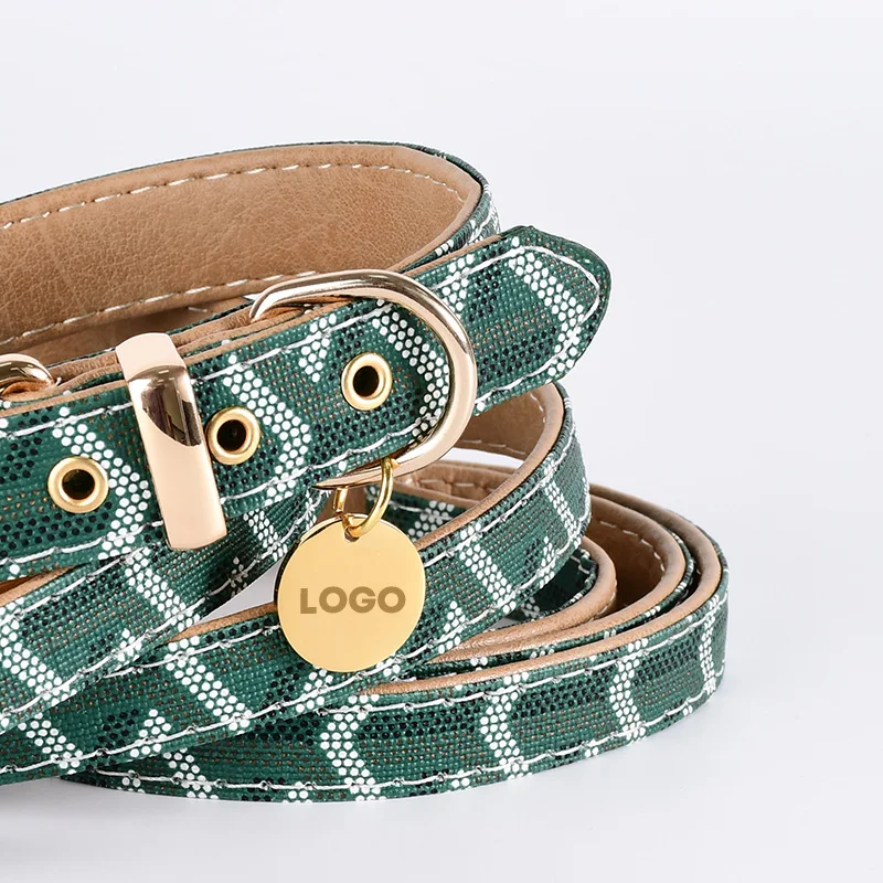 soft leather pet collar and leash set luxury Snakeskin pattern dog collar traction rope outdoor adjustable walking pet leash pet leash set