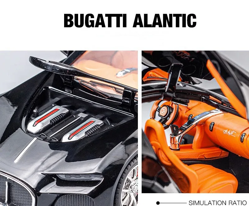 thumbnail interactive-video image 1 of 1:24 Bugatti Atlantic Alloy Car Model - Pull Back, Sound & Light, Zinc Alloy Toy Car (Silver Blue) 1 of 14