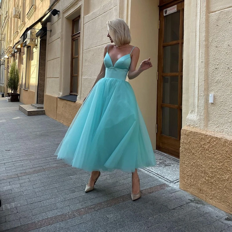 

Привлекательные вечерние платья Angelsbridep с V-образным вырезом, тюлевые трапециевидные платья на тонких бретелях, Дубай, саудовская версия, вечерние платья