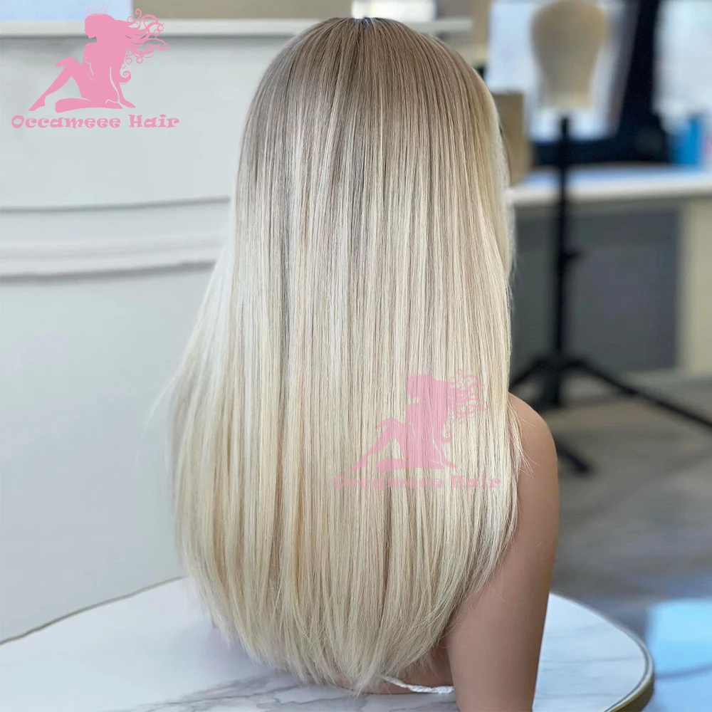 Human Hair Wigs Glueless Highlight Ash Blonde Full Lace Wig Straight Ombre 13x6 Lace Frontal Wig Brazilian Remy Hair Transparent