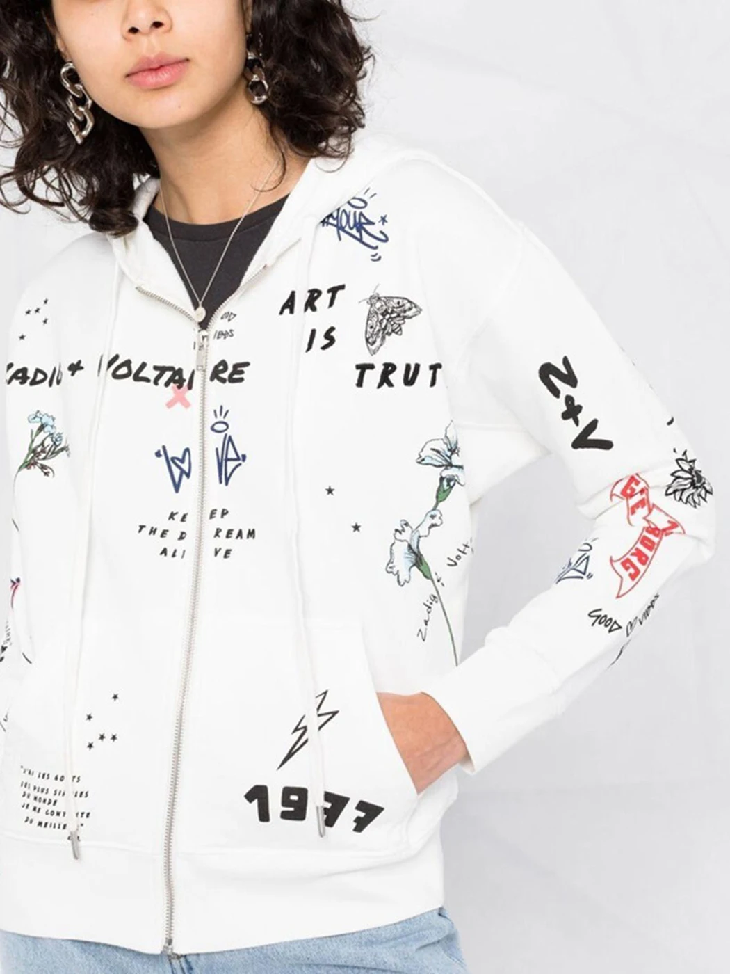 

Letter Print Loose Hoodie Woman 2023 Spring Autumn Zipper Embroidery Pullover Casual Vintage Graphic Sweatshirt Fashion Female