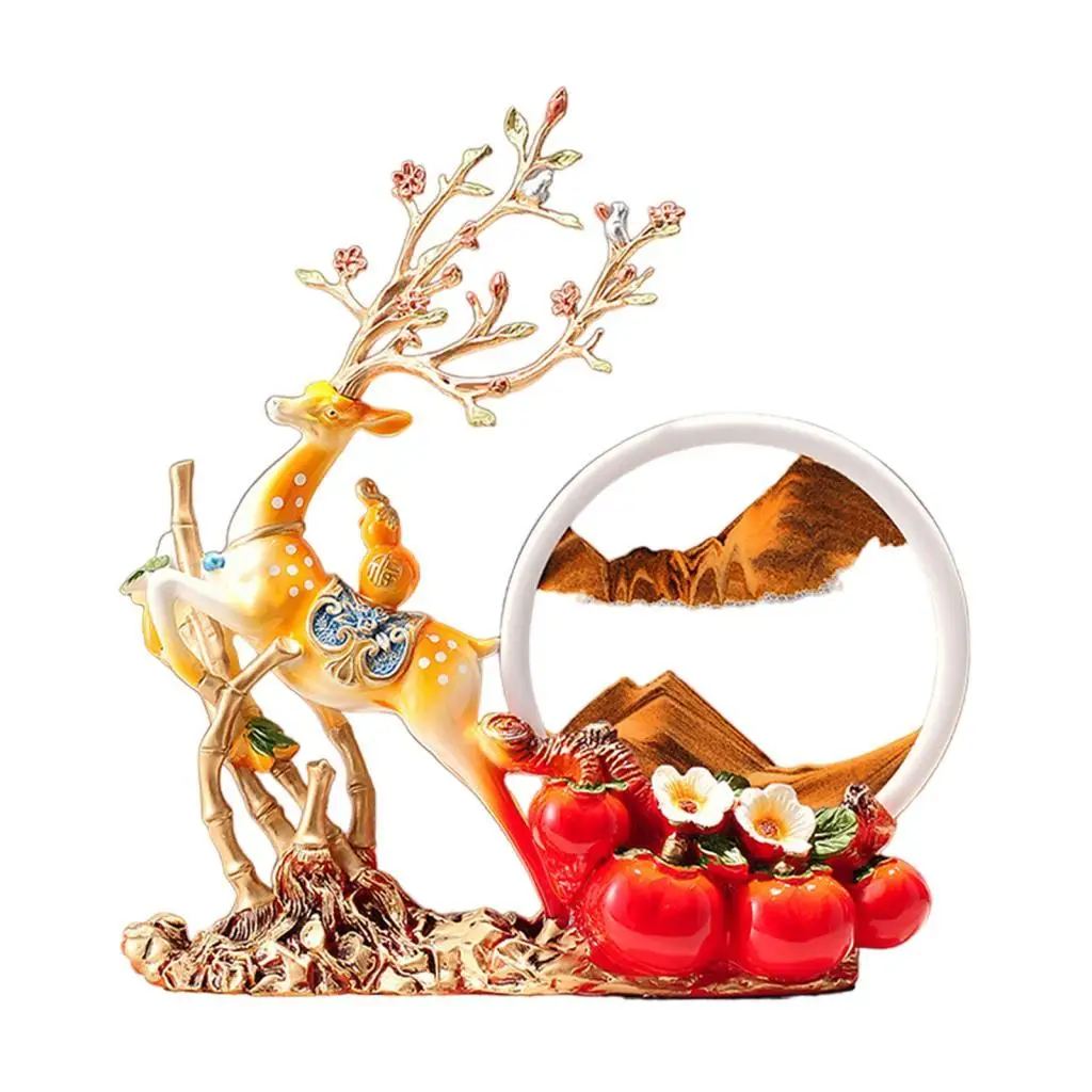 Deer Sculpture 3D Moving Sand Art Picture Decor for Office Bookshelves Table