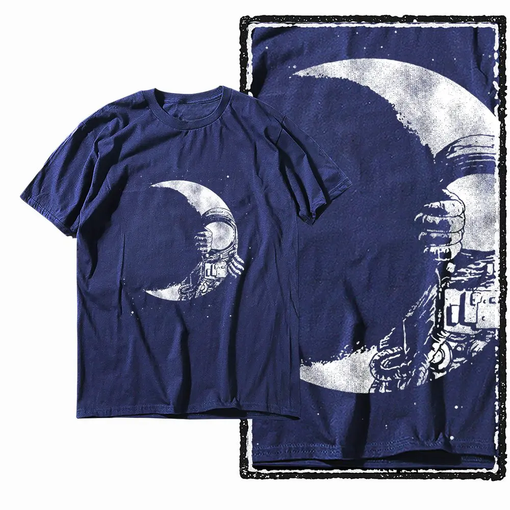 G39 NAVY Baumwoll-T-Shirt für Herren mit coolem Astronauten-Grafikmotiv | Streetwear Übergrößen O-Ausschnitt Herren T-Shirt