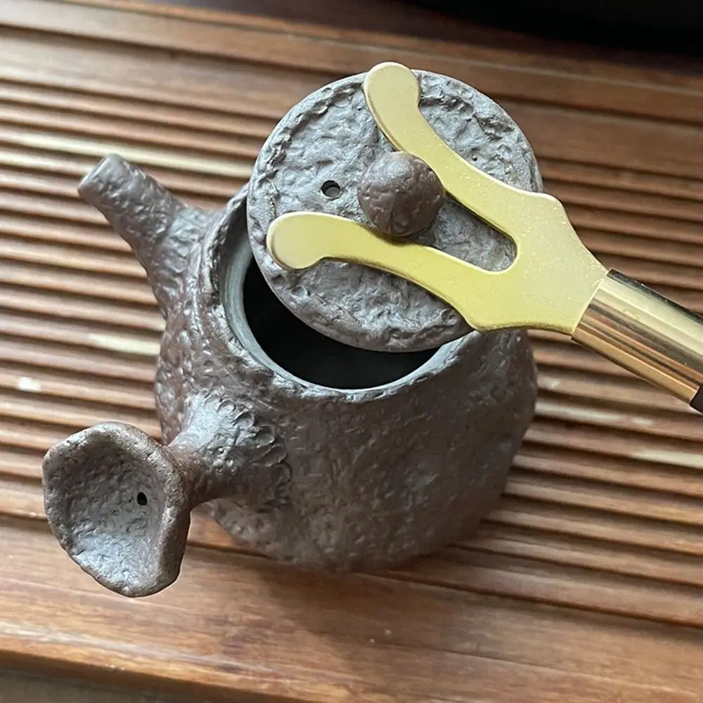 Japanese Style Tetsubin Heat Insulation Stainless Steel Wooden Handle Teapot Lid Clip Holder Tea Kettle Cover Fork Clamp