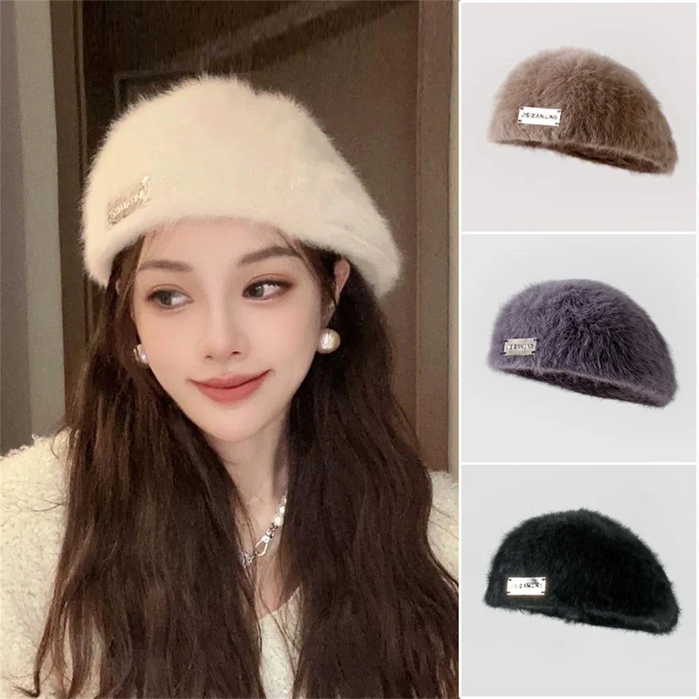 

Autumn and Winter Warm Rabbit Hair Hat Children's New Reversed Beret Retro Versatile Forward Hat Solid Color Painter Hat