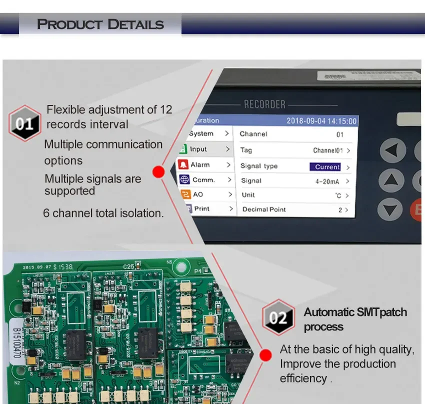 Multichannel Data Recorder PT100 K TC Temperature Sensor Datalogger Color Screen
