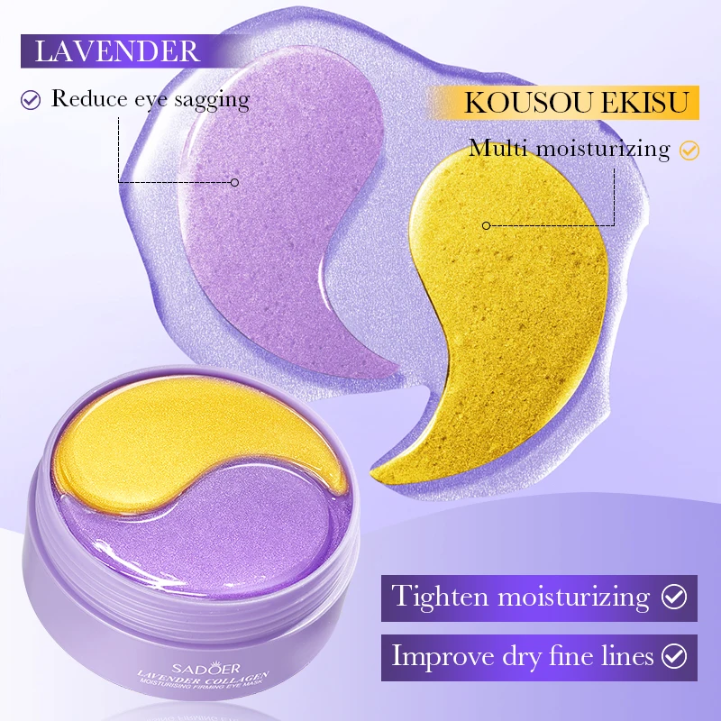 SADOER Lavender Crystal Collagen Eye Mask Anti Dark Circles Eyes Bags Removal Anti Aging Anti Wrinkles Moisturizing Eye Patches