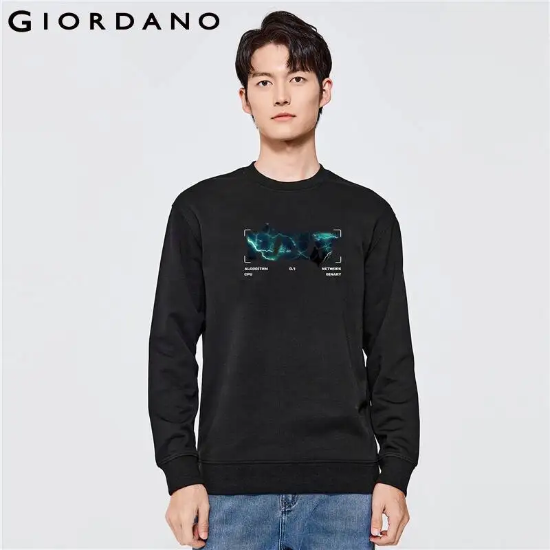 

GIORDANO Men Letter Series Sweatshirts Comfy Crewneck Print Sweatshirts Quality Fleece-Lined Fashion Casual Sweatshirts 91092239