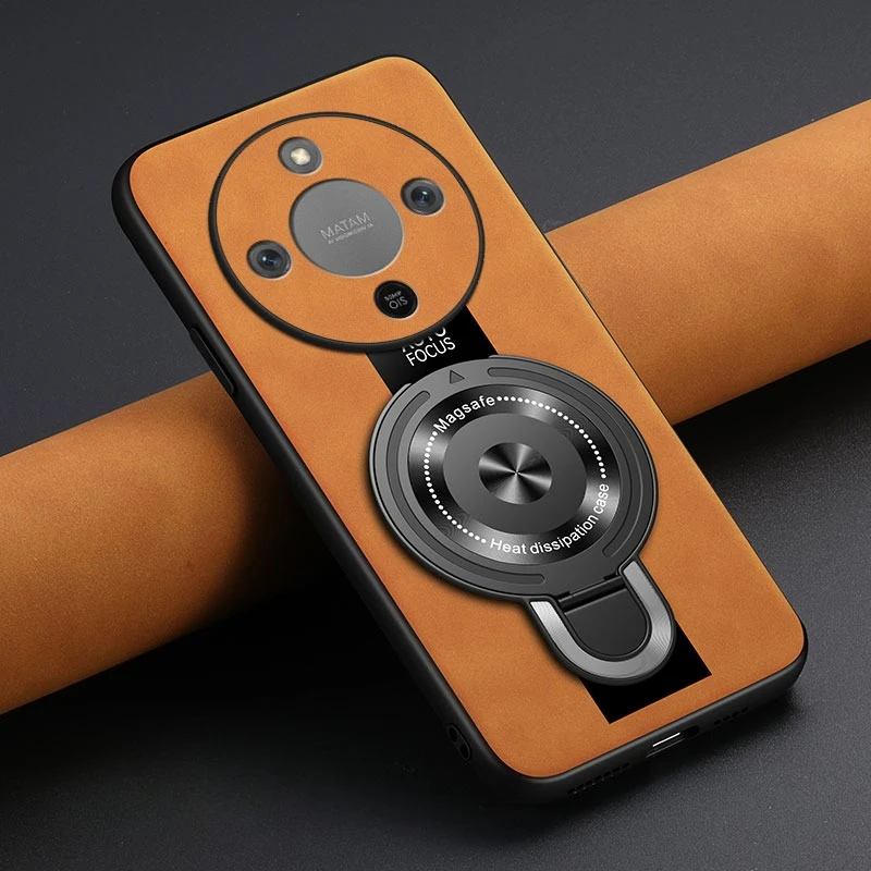 Magnetic Wireless Charging Ring Holder Leather Shockproof Case with Bracket