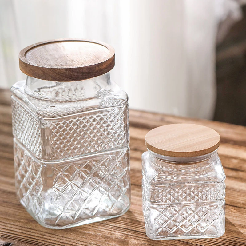 Kitchen Food Grade Sealed Glass Jar, Coffee Powder Seasoning Storage Jar, Acacia Wood Glass Bottle 4