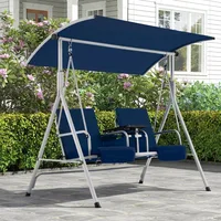 2 Seat Outdoor Porch Swing,Patio Swing with Adjustable Canopy, Heavy Duty 650 LBS Outdoor Swing with Pivot Storage Table 1