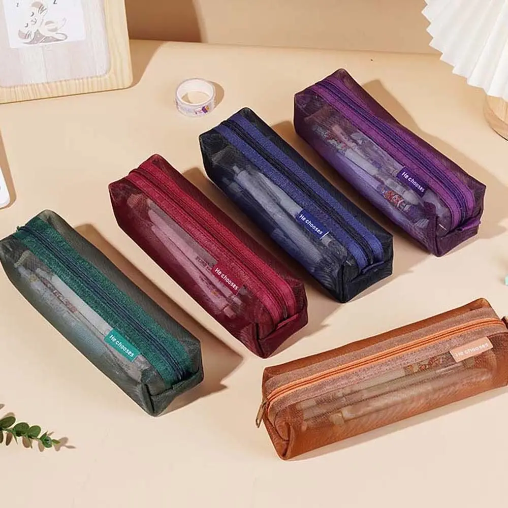 

Candy Color Clear Mesh Makeup Bag Lipstick Bag Hollow Transparent Pencile Bag Small Item Bag Data Cable Storage Bag