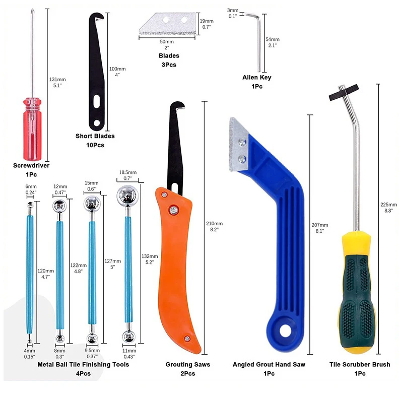 22 Pcs Grout Removal Tools Set Saw Blade Grout Hand Saw Tile Joint Cleaning Brush Caulking Edge for Floor Kitchen Hand Tool Set
