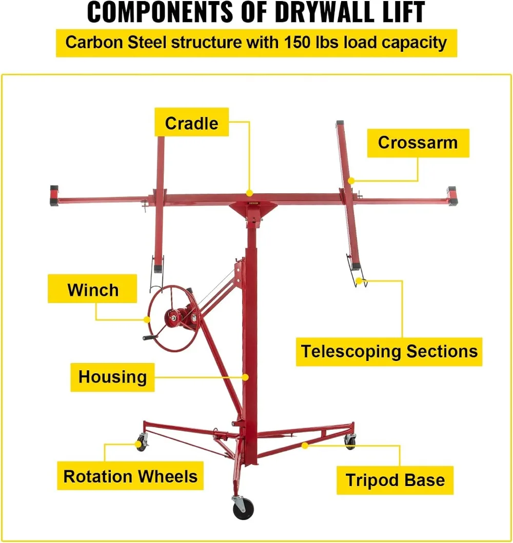 Drywall Rolling Lifter Panel, Sheetrock Lift Drywall Lift, Weight Capacity Panel Hoist Jack Tool